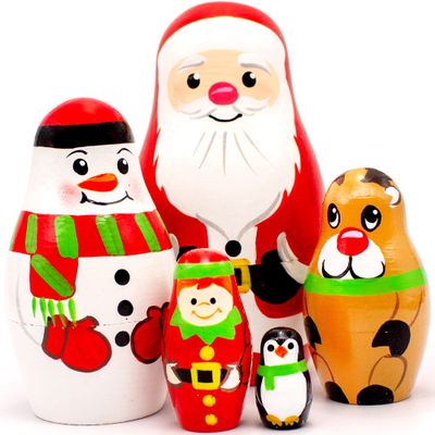 AEVVV Christmas Russian Nesting Dolls 5 pcs - Russian Doll Christmas Decorations Santa, Snow Man, Deer, Elf, Penguin