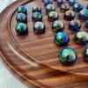 30cm Diameter Wooden Solitaire Board Game with LUSTERED Blue Glass Marbles | Classic Wooden Solitaire Game | Strategy Board Game | Family Board Game | Games for one | Board Games view 4