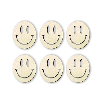 3" - 6 pack quantity Smiley face Wood cutout for crafts, wooden craft smile, summer kid crafts, multiple size options, Smiley face wood craft