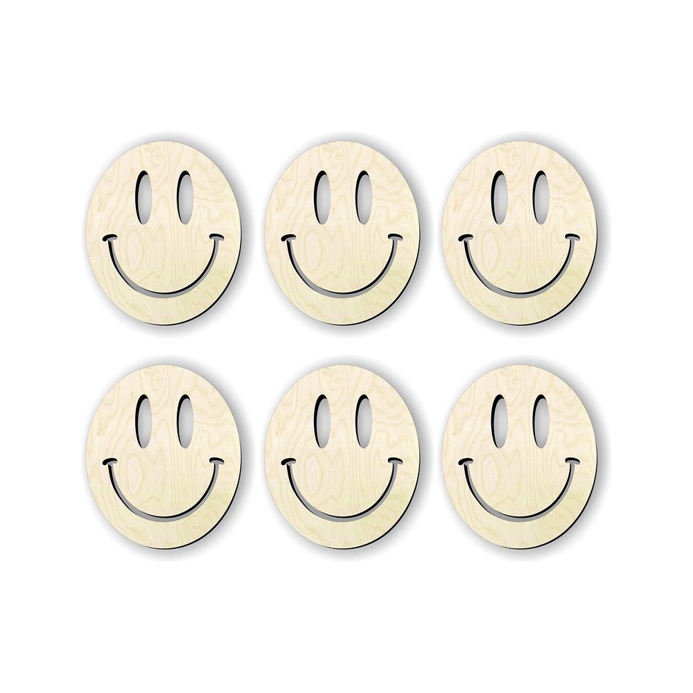 3" - 6 pack quantity Smiley face Wood cutout for crafts, wooden craft smile, summer kid crafts, multiple size options, Smiley face wood craft