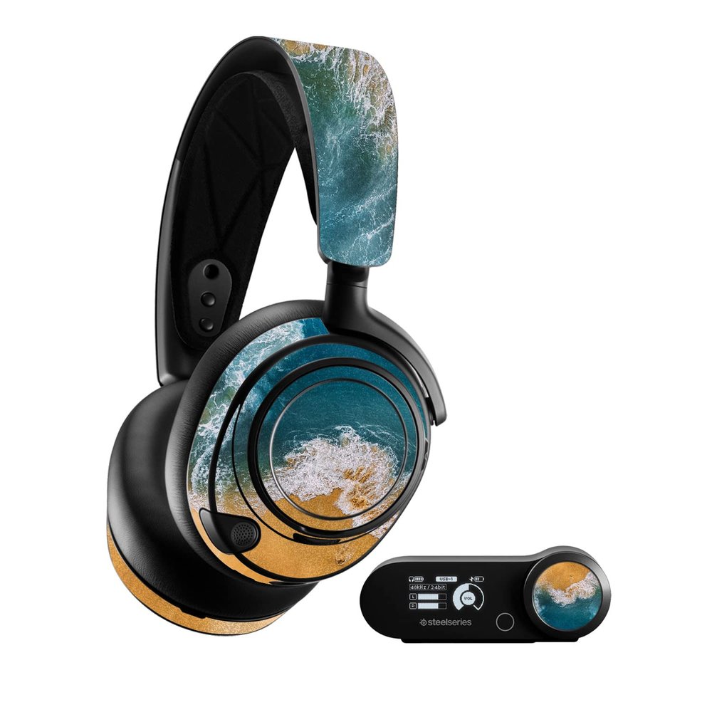 MightySkins Glossy Glitter Skin Compatible with SteelSeries Arctis Nova Pro - Sea and Sand | Protective, Durable High-Gloss Glitter Finish | Easy to Apply, Remove, and Change Styles | Made in The USA
