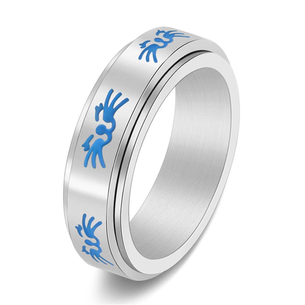 ANIEJUFI Stainless Steel Spinner Rings Animal Cute Cat Fidget Band Luminous Glow Stress Relieving Anxiety Ring Silver Size 8