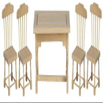 Melody Jane Dolls Houses Dollhouse Unfinished Square Table & 4 Chairs Miniature Dining Room Furniture