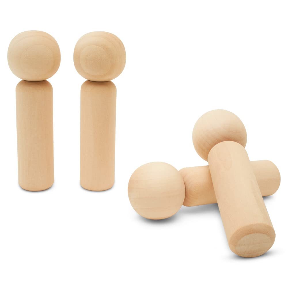 4-3/4 Inch Kokeshi Blank Wooden People, Pack of 25 Unfinished Wooden Peg People, Wooden Figurines for Crafts & Ornaments, by Woodpeckers