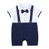Infant Newborn Baby Boys Gentleman Suit Bowtie Romper Colour Block Short Baby Boy Summer Clothes (White, 9-12 Months) view 1