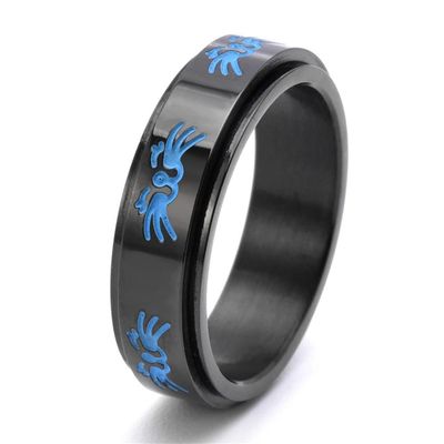 ANIEJUFI Stainless Steel Spinner Rings Animal Cute Cat Fidget Band Luminous Glow Stress Relieving Anxiety Ring Black Size 9