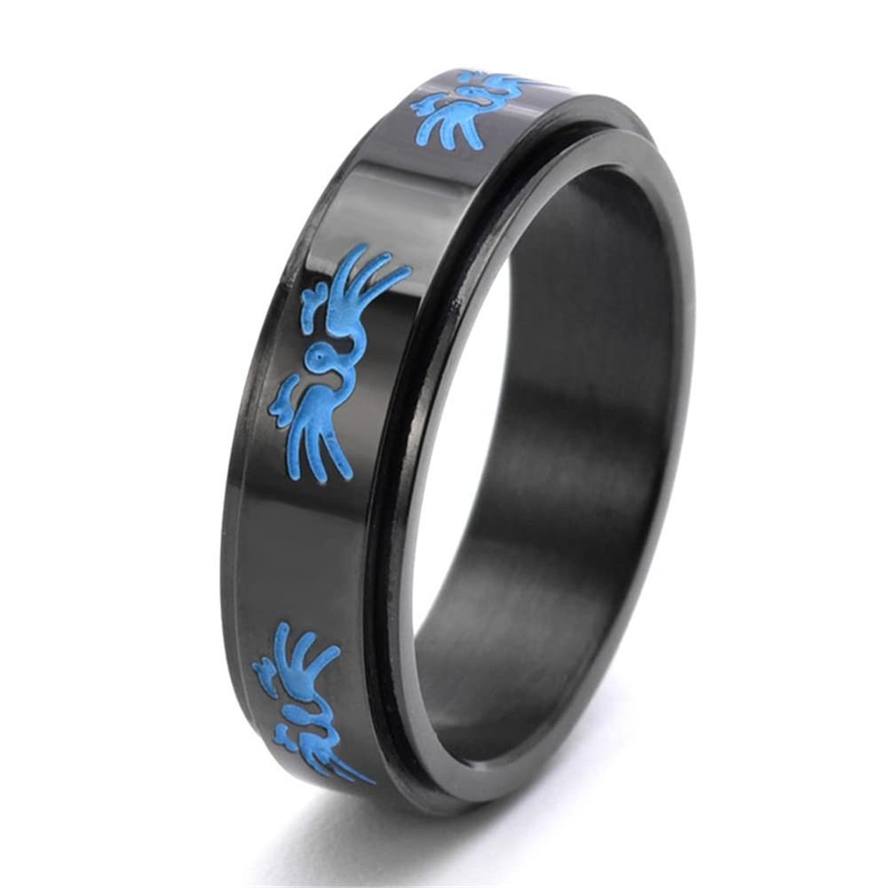 ANIEJUFI Stainless Steel Spinner Rings Animal Cute Cat Fidget Band Luminous Glow Stress Relieving Anxiety Ring Black Size 9