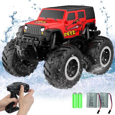 STEMTRON Amphibious Remote Control Car Toys for Boys 2.4 GHz 1:16 All Terrain Off-Road RC Car Waterproof RC Monster Truck Kids Pool Toys Remote Control Boat Gifts for Kids