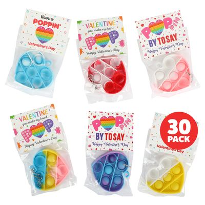 Funeta Valentines Pop Its for Kids 30 Pack Fidget Toy Valentines Day Cards for Classroom Exchange, Boys and Girls, School Classmate Gifts