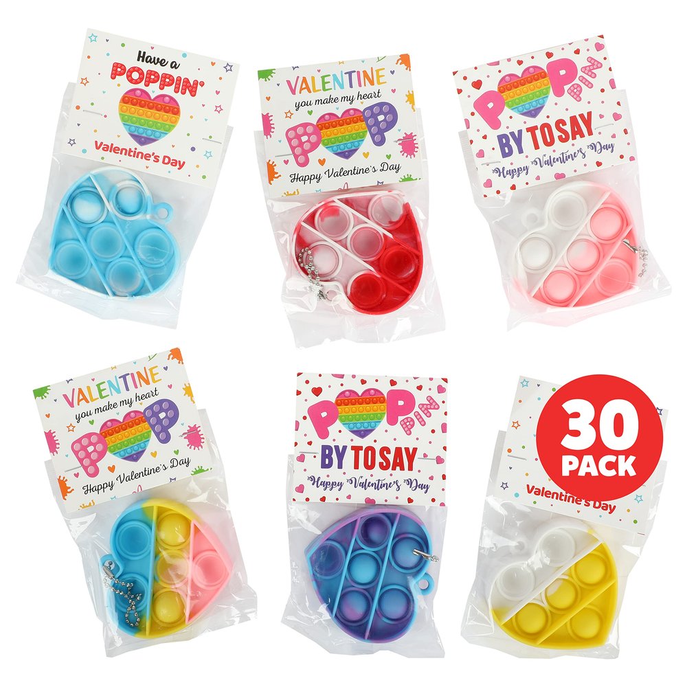 Funeta Valentines Pop Its for Kids 30 Pack Fidget Toy Valentines Day Cards for Classroom Exchange, Boys and Girls, School Classmate Gifts