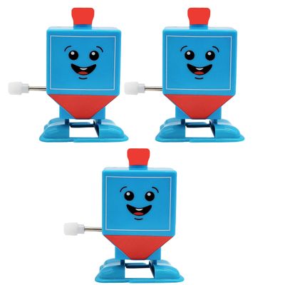 The Dreidel Company 3-Pack Hanukkah Wind-Up and Watch Him Walk-Jump Dreidel, Chanukah Party Favors, Novelty Toys for Boys and Girls
