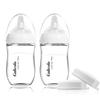 Gulicola Natural Glass Baby Bottle for Breastfeeding Babies, Newborn Anti-Colic Bottle Set with Slow Flow Nipple, 0-3 Months, 5 oz, 2 Pack - White view 1