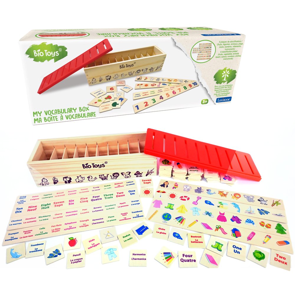 LEXIBOOK EDU250i1 Bio Toys-Vocabulary Wooden Sorting Box EN/FR