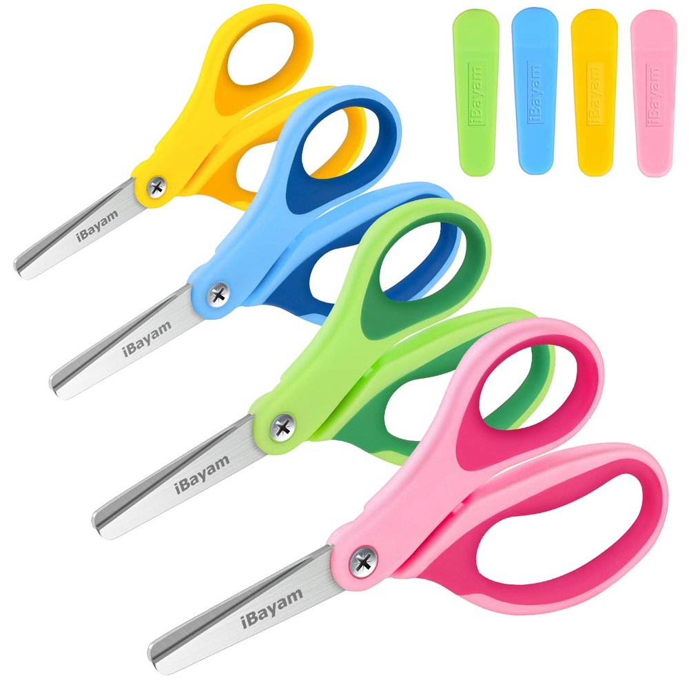 Kids Scissors, iBayam 5" Blunt-Tip Safety Scissors with Cover: Halloween Christmas Gifts for Kids Ages 4-12, Child-Safe Craft Tools for School Scrapbooking, Creative Art Supplies for Toddlers Students