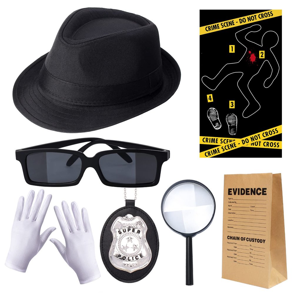 Keymall Kids Spy Kit Detective Costume Accessories 7Pcs for Investigation Role Play Dress Up Costume Educational Science Gift (Set B)