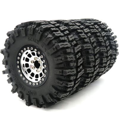 HOBBYSOUL 2.2 Beadlock Wheels and Tires Height 4.88'', 2.2 Mud Slingers Tires & 2.2 Wheels Silver Black for Gen8 Everest gen 7 Pro/Axial Capra Wraith / TRX4, (4-Pack, Assembled)