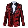 Maiyifu-GJ Men's Shiny Sequins Suit Jacket Sequin Wedding Nightclub Tuxedo Sport Coat Slim One Button Festival Party Blazer (Red,3X-Large) view 1