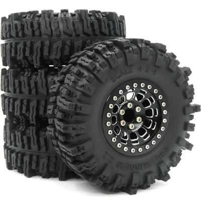 HOBBYSOUL 2.2 Mud Slingers Tires 124mm & 2.2 Beadlock Wheels Black, 2.2 Tires and Wheels 12mm Hex Rims for Axial Capra Wraith/Traxxas TRX4 / Gen8 Everest gen 7 Pro, (4-Pack, Assembled)