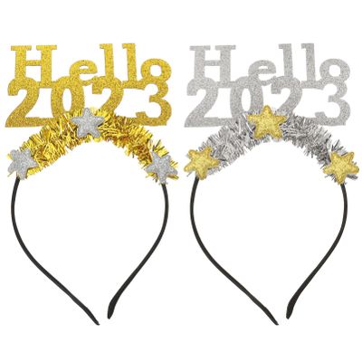 ABOOFAN 2023 New Year Headband 2Pcs New Year Eve Hair Hoop Hair Accessories Happy New Year Headband for 2023 Graduation Happy New Year Decorations New Years Eve Party Supplies