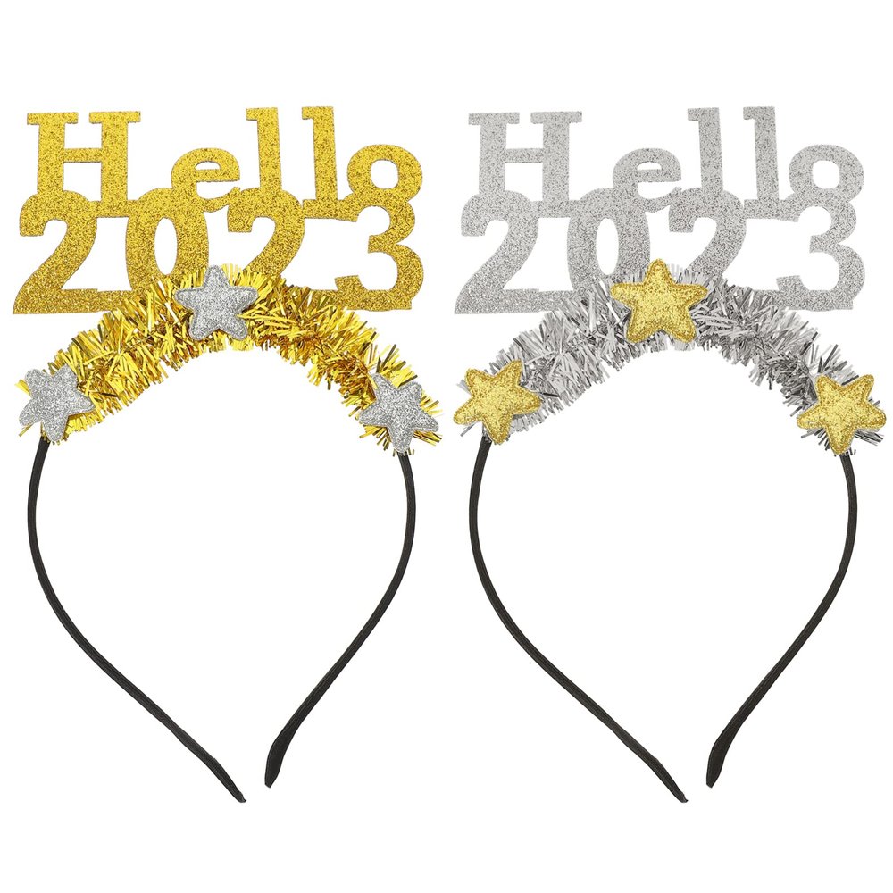 ABOOFAN 2023 New Year Headband 2Pcs New Year Eve Hair Hoop Hair Accessories Happy New Year Headband for 2023 Graduation Happy New Year Decorations New Years Eve Party Supplies