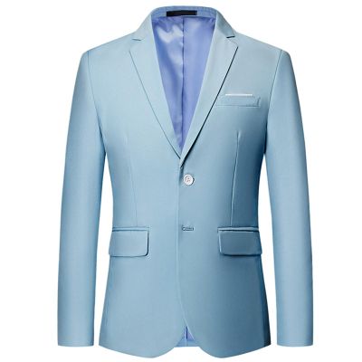 Mens Solid Slim Fit Blazer Jacket Two Button Notched Lapel Business Suit Classic Business Daily Party Sport Coat (Light Blue,X-Large)