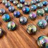 30cm Diameter Wooden Solitaire Board Game with Juniper Speckled Blue Green Glass Marbles | |Classic Wooden Solitaire Game | Strategy Board Game | Family Board Game | Games for one | Board Games view 2