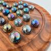 30cm Diameter Wooden Solitaire Board Game with Juniper Speckled Blue Green Glass Marbles | |Classic Wooden Solitaire Game | Strategy Board Game | Family Board Game | Games for one | Board Games view 3