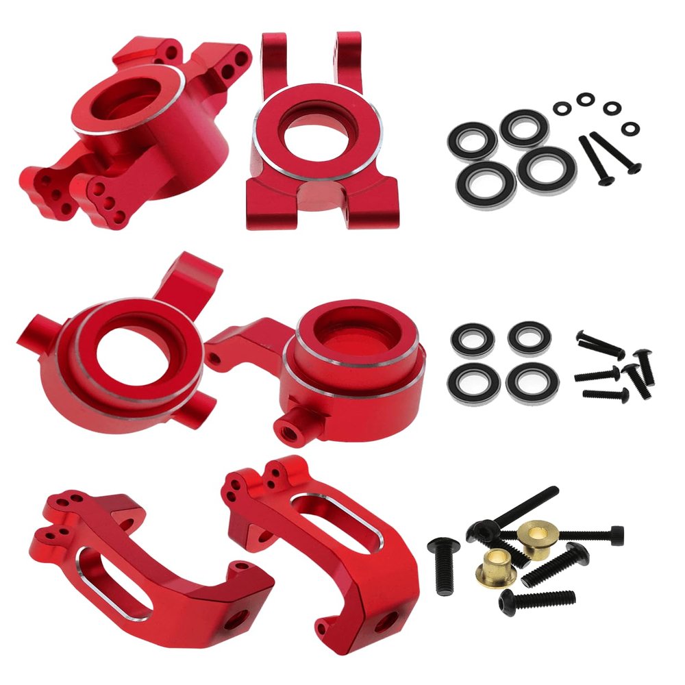 Rcarmumb Upgrades Part for 1/8 Sledge 4WD, Alloy Caster Block & Steering Blocks & Rear Stub Axle Carriers Hops up for Sledge 4WD Monster Truck #95076-4,Replace #9537,#9532,#9552,Red