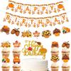 Autumn Birthday Party Decorations,Pumpkin Maple Sunflower Turkey Harvest Farm party supplies Favors,Fall Happy Birthday Banner,Thanksgiving Party Banner,Autumn Party Cake Topper view 1