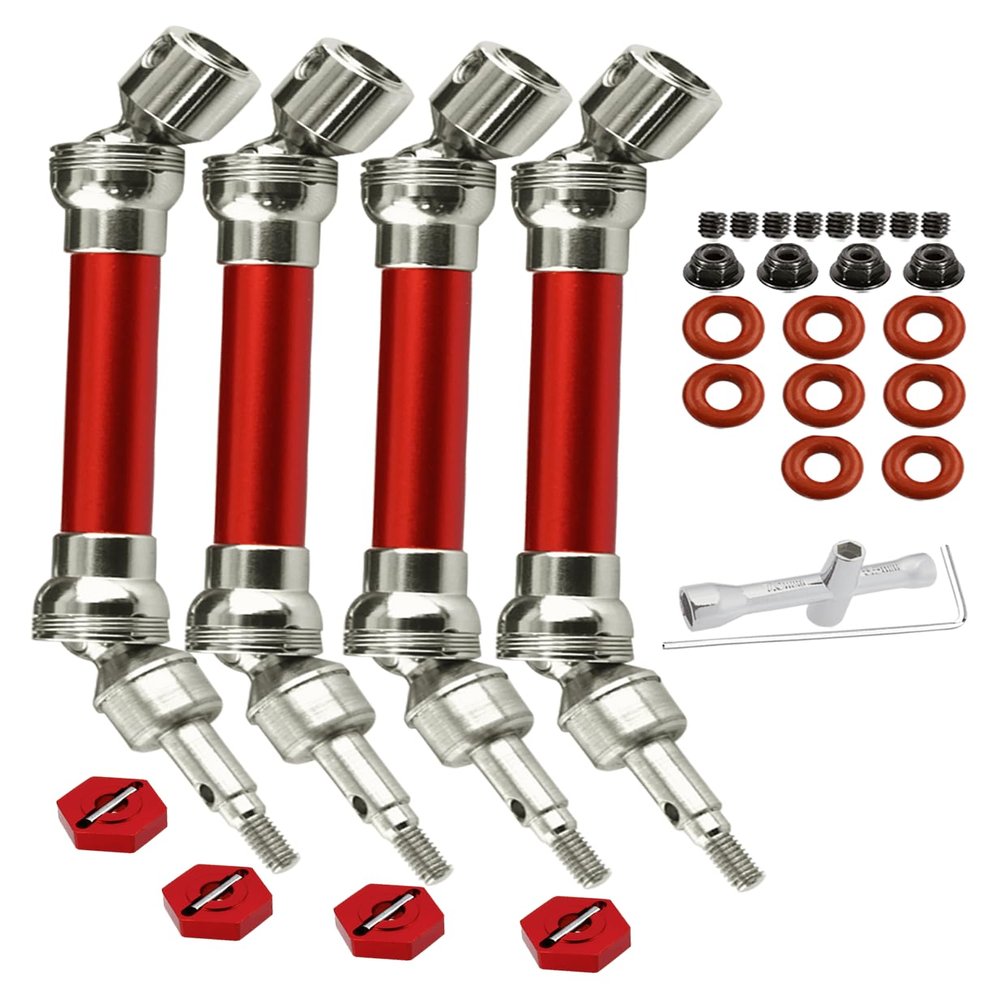 Rcarmumb CVD Drive Shaft Axles Upgrades for 1/10 Granite Senton 3s Blx&Mega550,Vortek 3s Blx,Big Rock v2,4Pcs Front Rear Harden Steel #45 Driveshaft Parts Hop Up, #ARAC4041, (More Powerful),Red