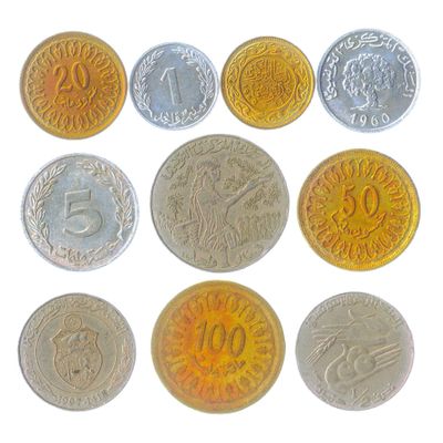 Tunisia 10 Mixed Coins | Millim | Dinars | African Currency | Tunisian Money Since 1960