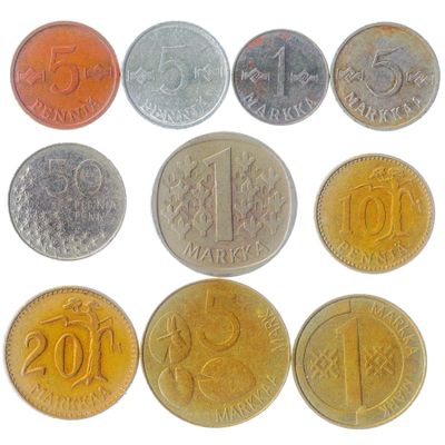 Finland 10 Mixed Coins | Finnish Currency | Suomi Money Collection | Penni | Pennia | Markkaa | 1963-2001