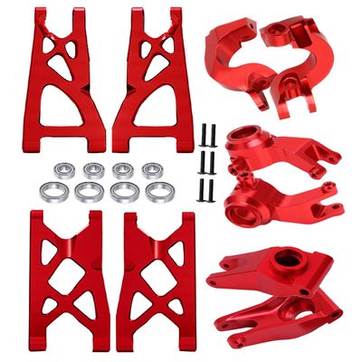 Rcarmumb Upgrades Part for 1/10 Vorteks 4x4 3S Blx,Granite/Senton 4x4 3S Blx & Mega 550,Alloy Front Rear Suspension Arms & Steering Blocks Caster Blocks C-Hubs Stub Axle Carriers,Red