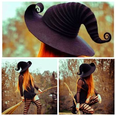2022 New Halloween Party Felt Witch Hats, Halloween Felt Witch Costume Pointed Hat Durable Black Witch Hat for Halloween Decoration, Halloween Witch Hat for Halloween Cosplay Props (Black, One size fits all)