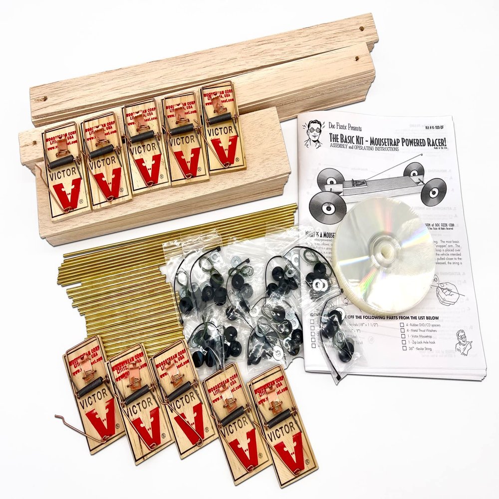 Doc Fizzix The Basic Kit: All Purpose Mousetrap Powered Car (Bulk Pack of 10 Complete Vehicle Kits)