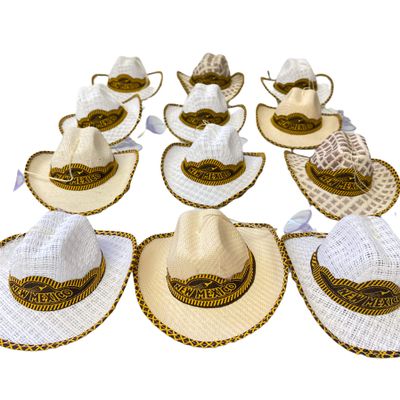12 PIECE MINI PALM HAT, MINI HAT DECORATION WITH SUCTION CUP, CAR DECOR, ORIGINAL, MADE IN MEXICO, SOMBRERITO, CHUPON, REAL PAL, SOMBRERO DE PALMA, NEW MEXICO