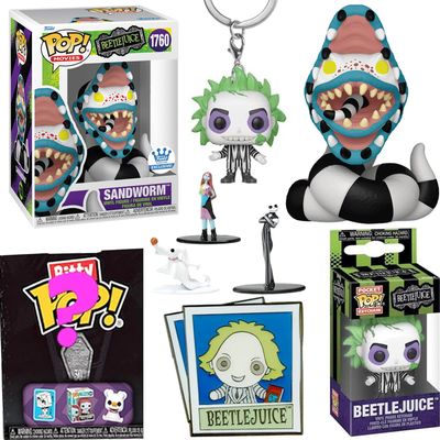 Frights in Nightmare Town Tim Burton Figure Exclusive Sandworm with Bitty Pop! Before Christmas Halloweentown + Beetlejuice Mini Creatures 4-Items