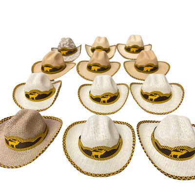 12 PIECE MINI PALM HAT, MINI HAT DECORATION, CAR DECOR, ORIGINAL, MADE IN MEXICO, SOMBRERITO, REAL PALM, SOMBRERO DE PALMA, ANIMAL MIX, SOMBRERO DE ANIMALES