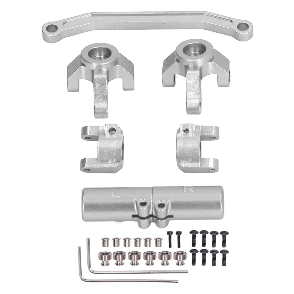 Alomejor RC Front Steering Set Aluminum Alloy Rear Axle Base Set for ECX Barrage 1/24 for RGT 1/24 for FTX 1/24 Climbing Car(Silver)