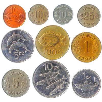 Iceland 10 Mixed Coins | Aurar | Krona | Scandinavian Money | Icelandic Currency Since 1944