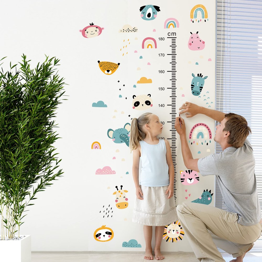 DRWSSR Kids Measuring Height Wall Decals Cute Cartoon Animal Stickers DIY Removable Peel and Stick Kids Room Wall Decoration for Boys and Girls Bedroom Nursey Classroom Playroom Decal