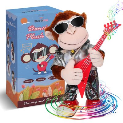 SWTOIPIG Dancing Monkey Plush Toy, Stuffed Toys, Dancing Singing, Body Shaking, and Guitar Shaking, Punk Molding, One Button Control, Children's Education Toys, Musical Intelligence Development