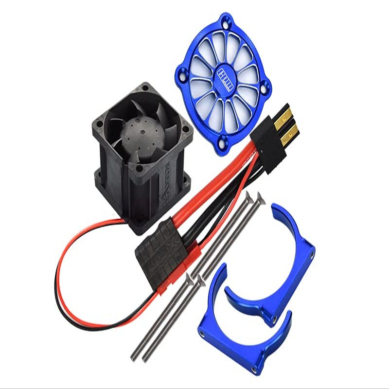 GPM 9PC Set Upgrades Aluminum 6061-T6 Motor Heatsink with Cooling Fan Only Use with SLE038A for 1/8 4WD Sledge Monster Truck (95076-4) RC Cars (Blue)