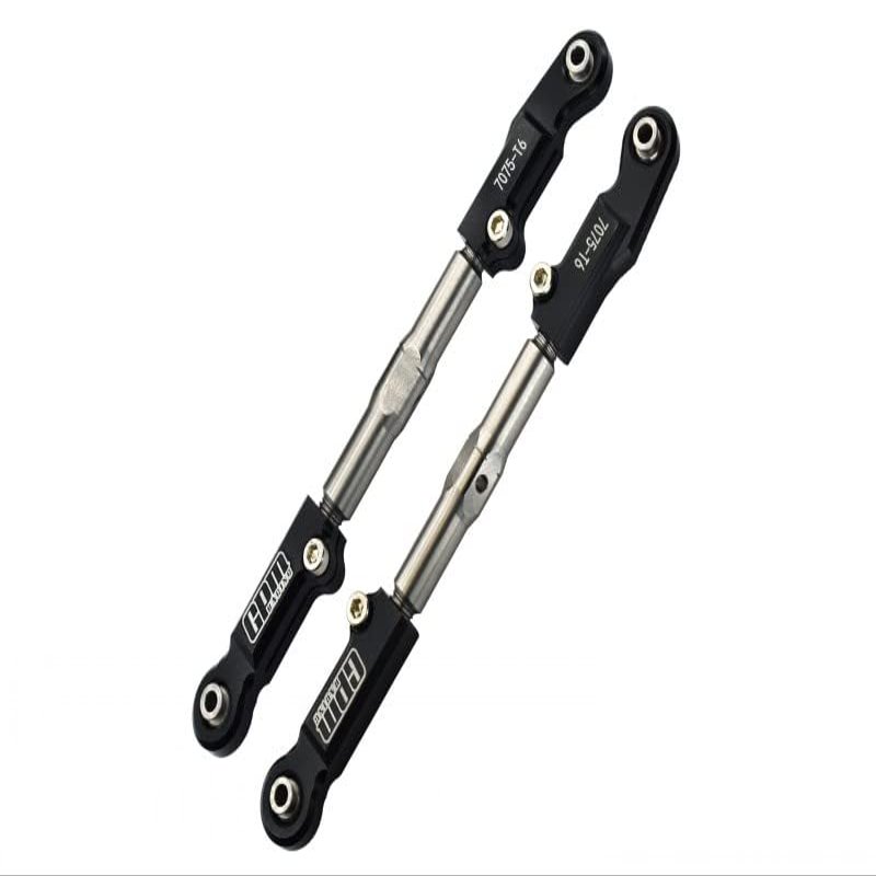 GPM 6PC Set Upgrades Aluminum 7075-T6+Stainless Steel Adjustable Front Steering Tie Rod for 1/8 4WD Sledge Monster Truck (95076-4) RC Cars (Black)