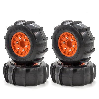 GoolRC RC Paddle Tires, 4PCS Off Road Snow Sand Rubber Tires Hex 12mm Wheels Replacement for 1/10 Short-Course Truck 727 Slash K1 RC Car (Orange)
