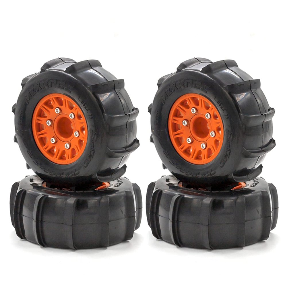 GoolRC RC Paddle Tires, 4PCS Off Road Snow Sand Rubber Tires Hex 12mm Wheels Replacement for 1/10 Short-Course Truck 727 Slash K1 RC Car (Orange)