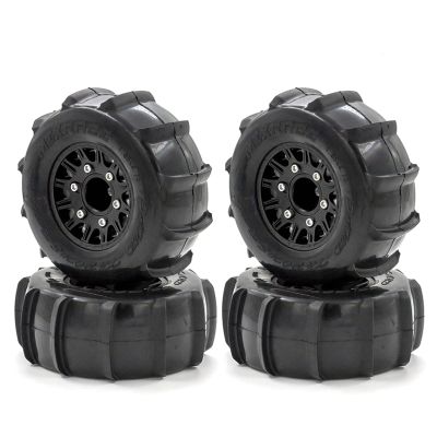 GoolRC RC Paddle Tires, 4PCS Off Road Snow Sand Rubber Tires Hex 12mm Wheels Replacement for 1/10 Short-Course Truck 727 Slash K1 RC Car (Black)