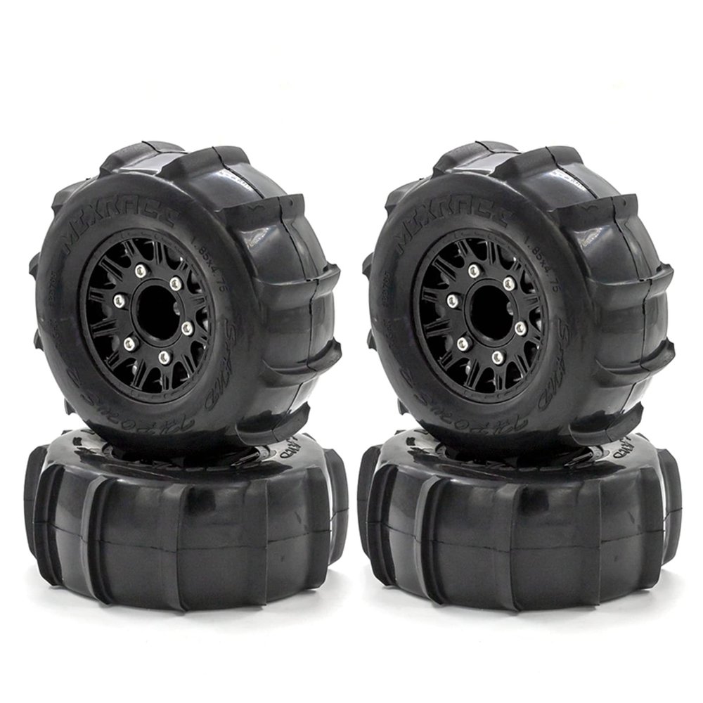 GoolRC RC Paddle Tires, 4PCS Off Road Snow Sand Rubber Tires Hex 12mm Wheels Replacement for 1/10 Short-Course Truck 727 Slash K1 RC Car (Black)