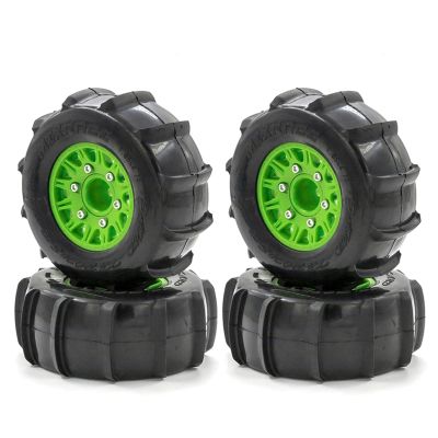 GoolRC RC Paddle Tires, 4PCS Off Road Snow Sand Rubber Tires Hex 12mm Wheels Replacement for 1/10 Short-Course Truck 727 Slash K1 RC Car (Green)