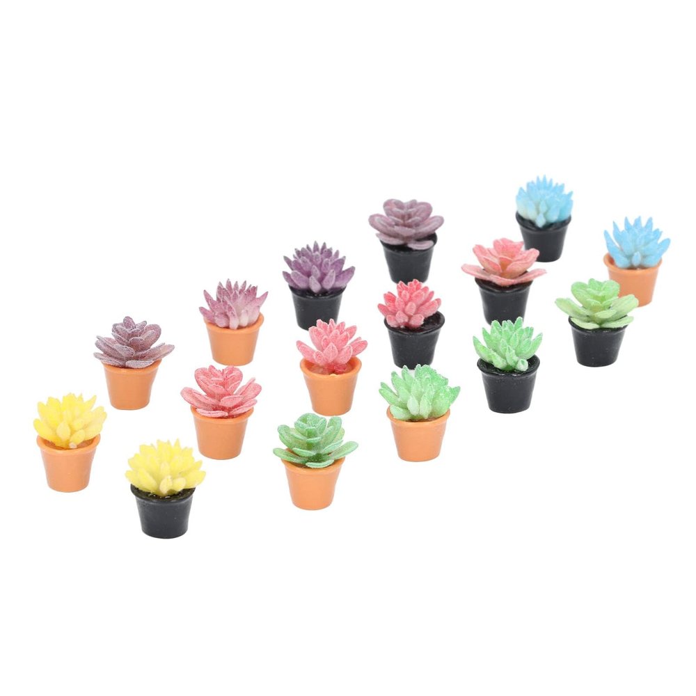 Dollhouse Potted Plants, 1:12 Scale Resin 16 Pieces Dollhouse for Decor